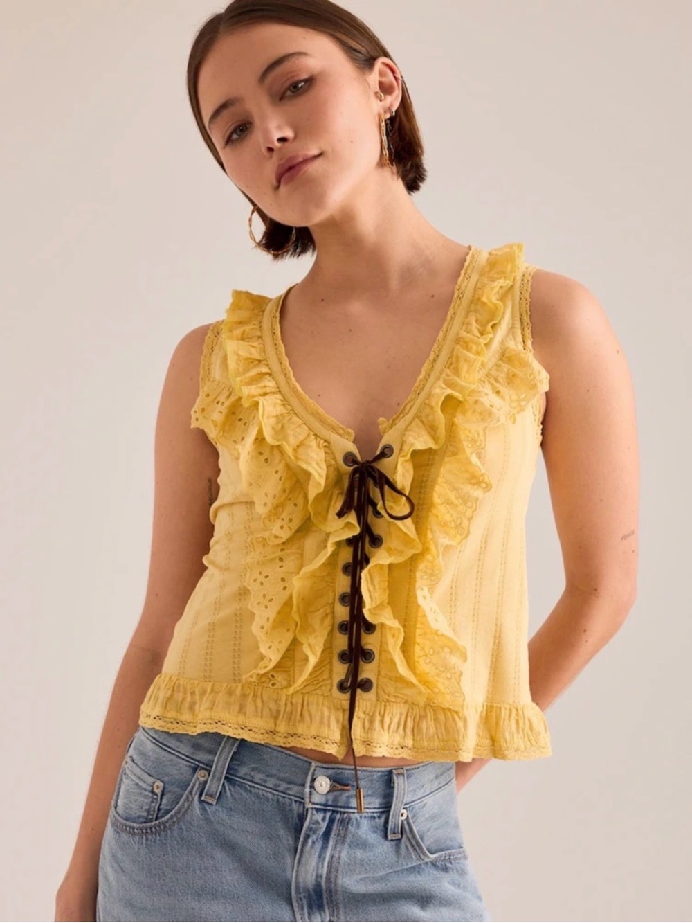 Pilcro Eyelet Ruffle Top by Anthropologie XS